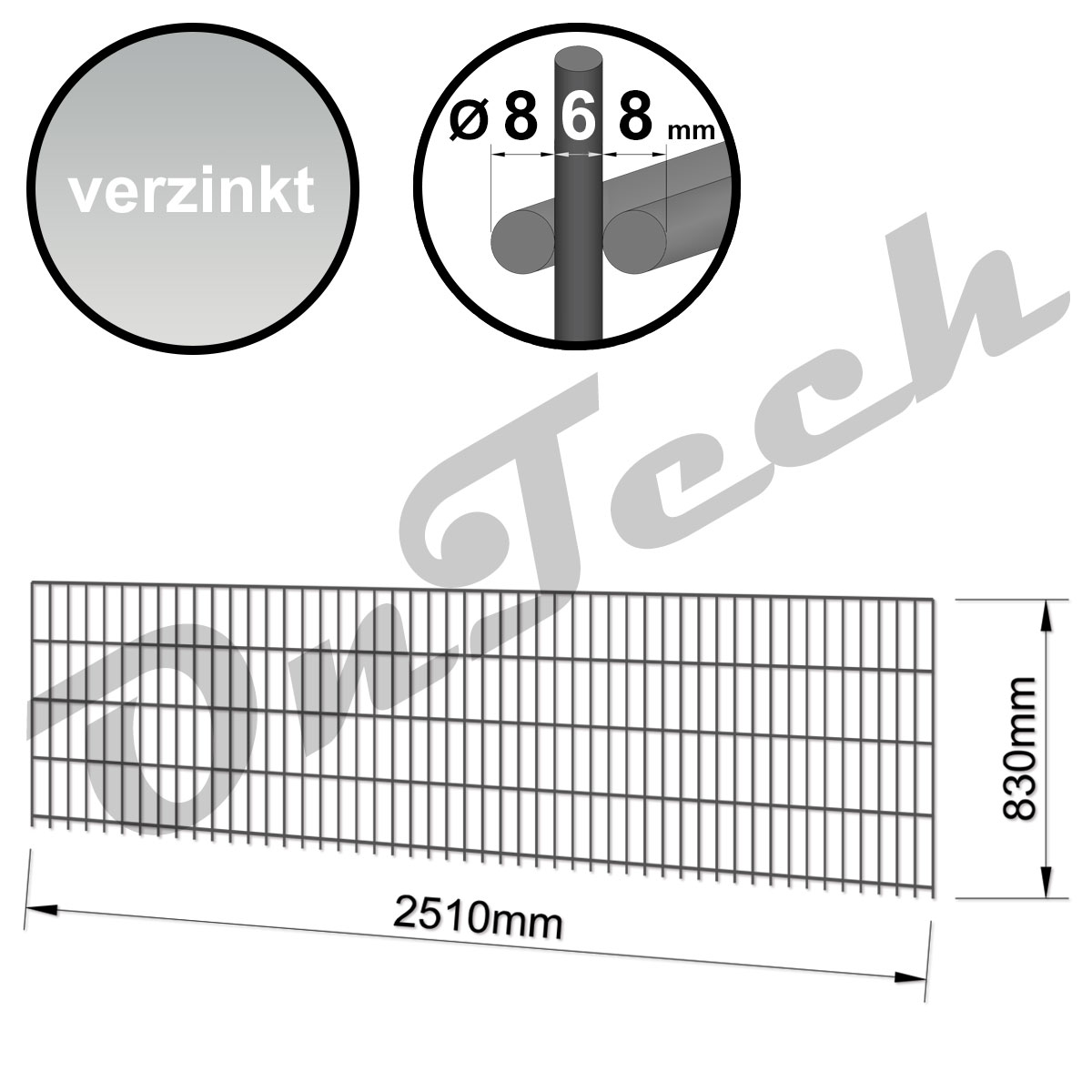 Doppelstabmatte h=830mm - verzinkt, schwer (8/6/8mm)