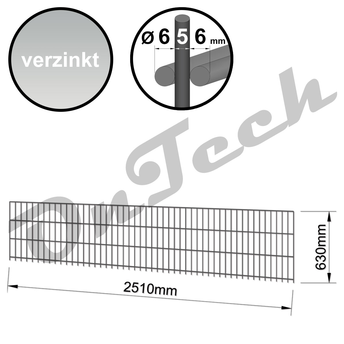 Doppelstabmatte h=630mm - verzinkt, leicht (6/5/6mm)