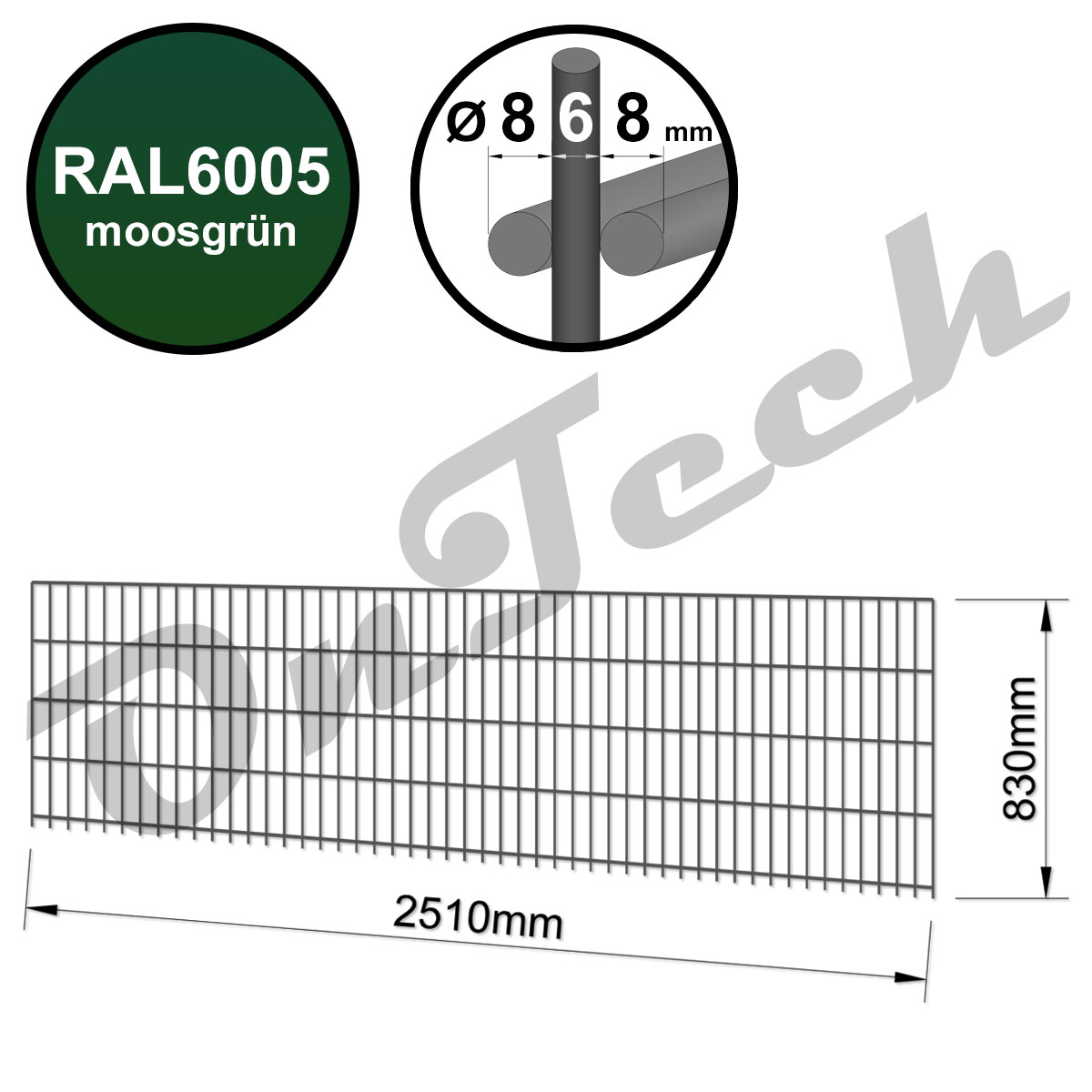 Doppelstabmatte h=830mm - moosgrün, schwer (8/6/8mm)